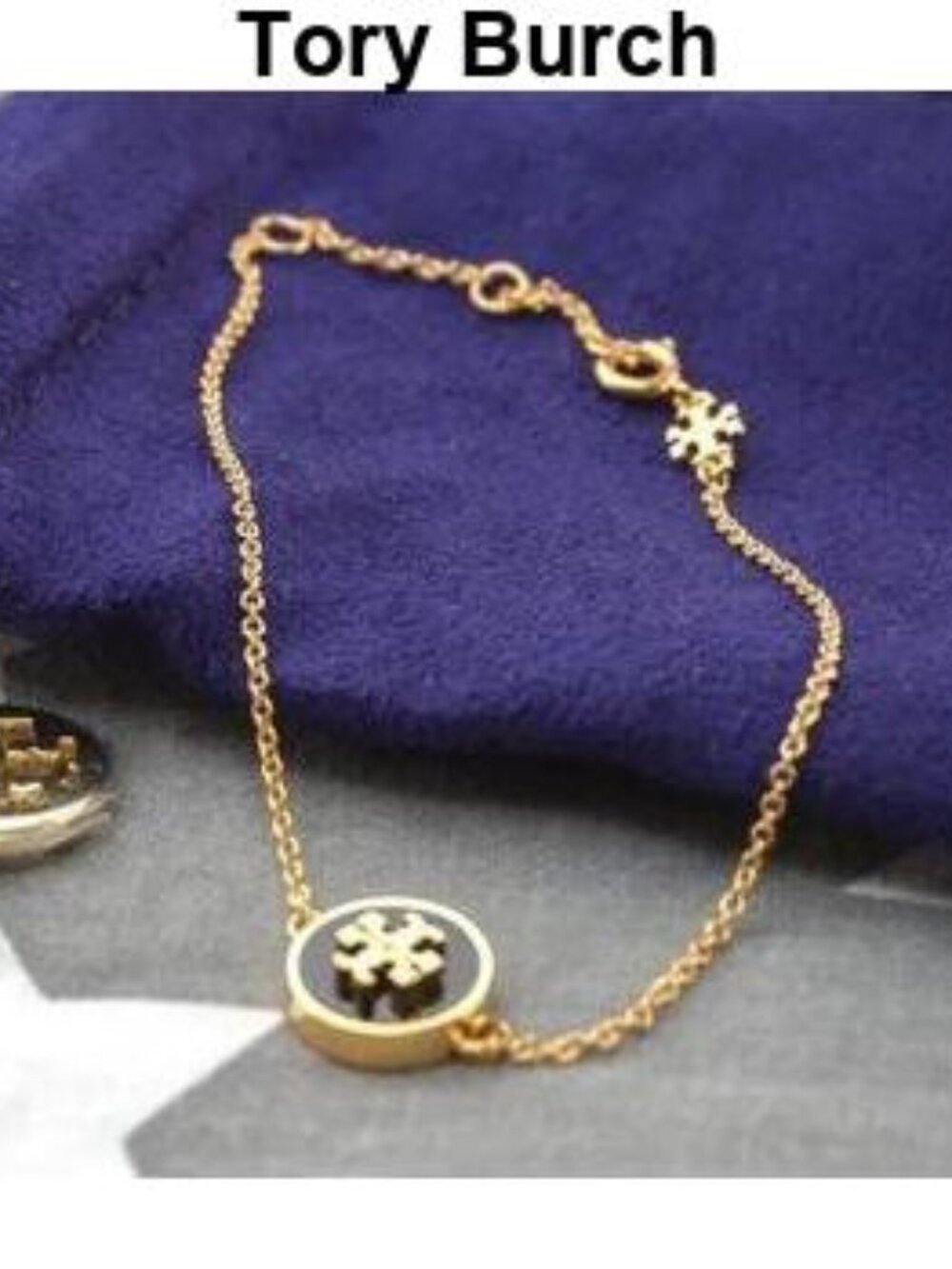 Tory Burch Kira Enamel Chain Bracelet in Black